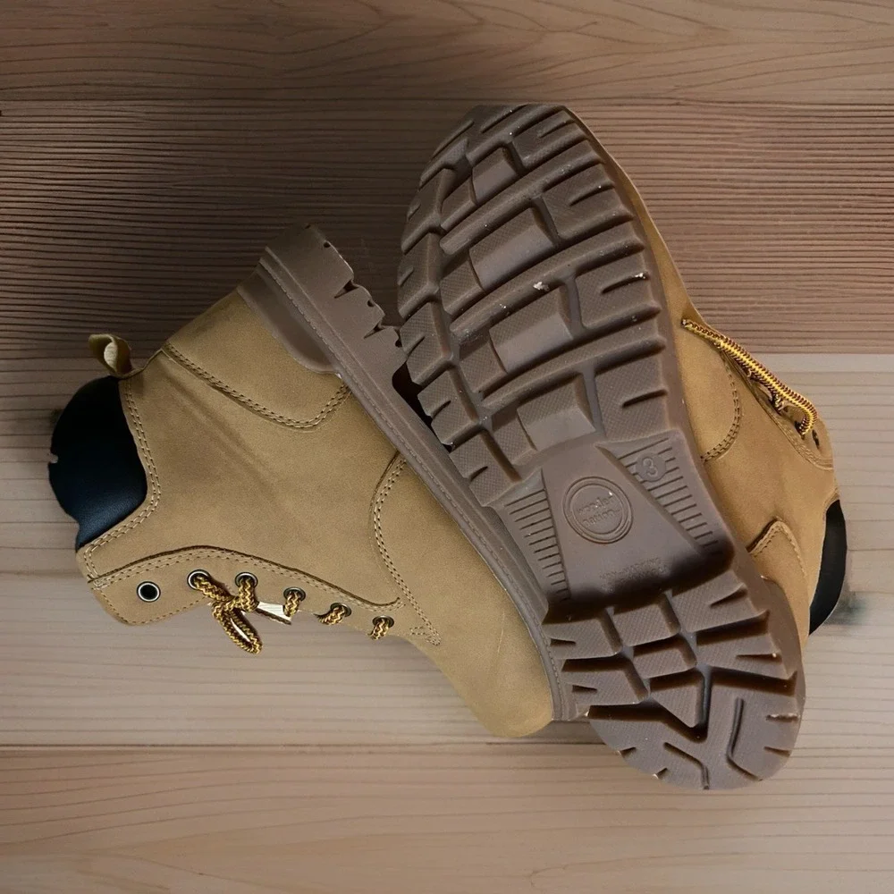 Boys Size 3Y Youth Wonder Nation Work Boots Lace Up Tan Leather Shoes‎